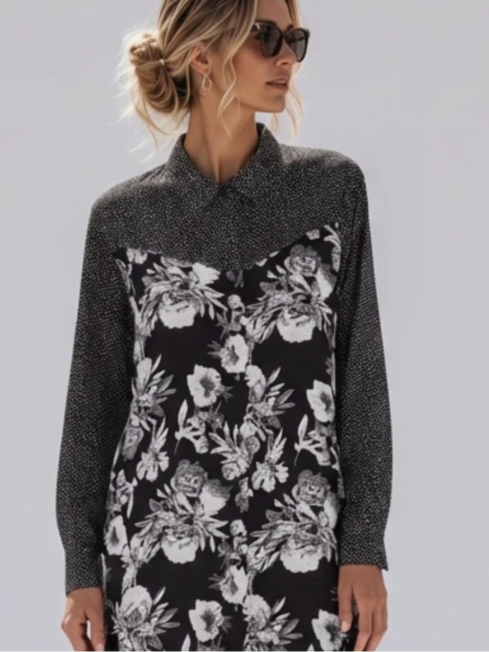 H&M Black & White Floral Button-Up Women’s Top Size S